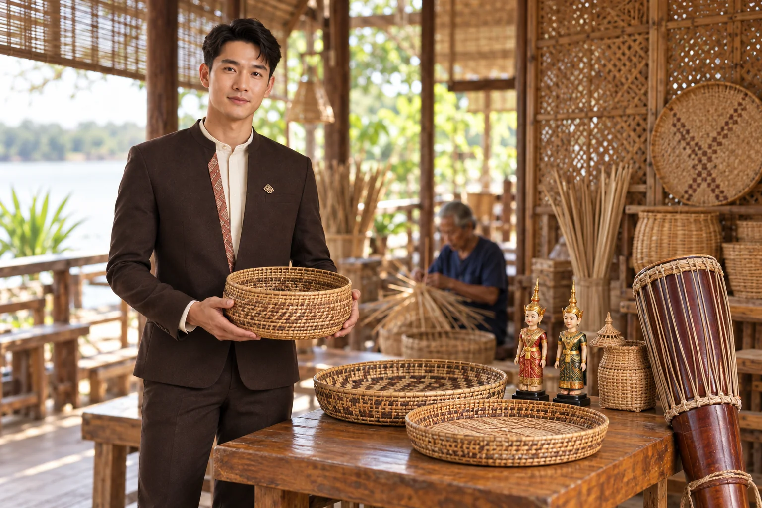 ภาพจำลอง: เจ้าหน้าที่ SĀN แนะนำเครื่องจักสาน · ตุ๊กตาชาววัง · กลอง ในอ่างทอง