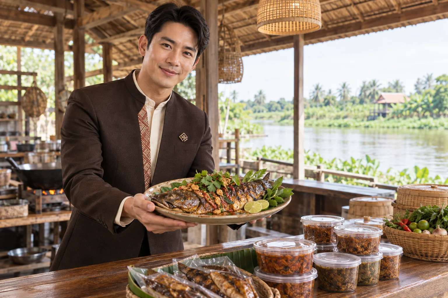 ภาพจำลอง: เจ้าหน้าที่ SĀN แนะนำปลาช่อนแม่ลา · อาหารแปรรูป ในสิงห์บุรี