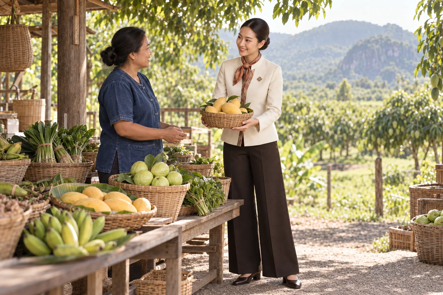 ภาพจำลอง: เจ้าหน้าที่ SĀN แนะนำผลไม้ท้องถิ่น · ผลิตภัณฑ์เกษตร ในนครนายก