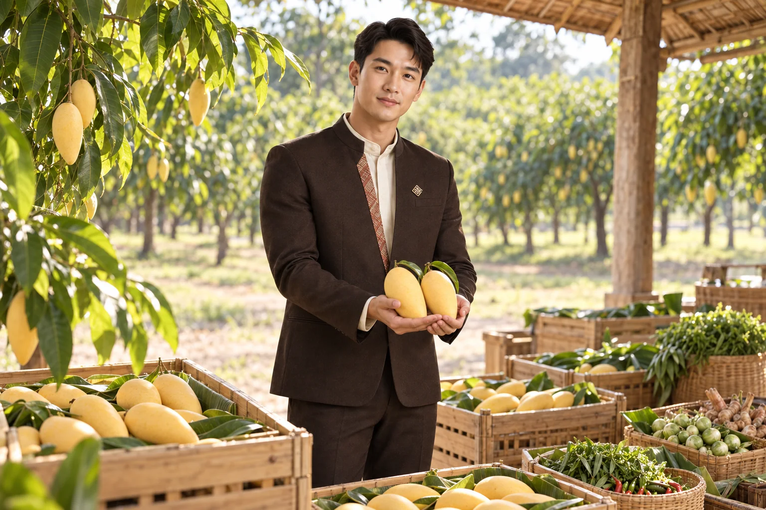ภาพจำลอง: เจ้าหน้าที่ SĀN แนะนำมะม่วงน้ำดอกไม้ · ผลผลิตเกษตรท้องถิ่น ในสระแก้ว