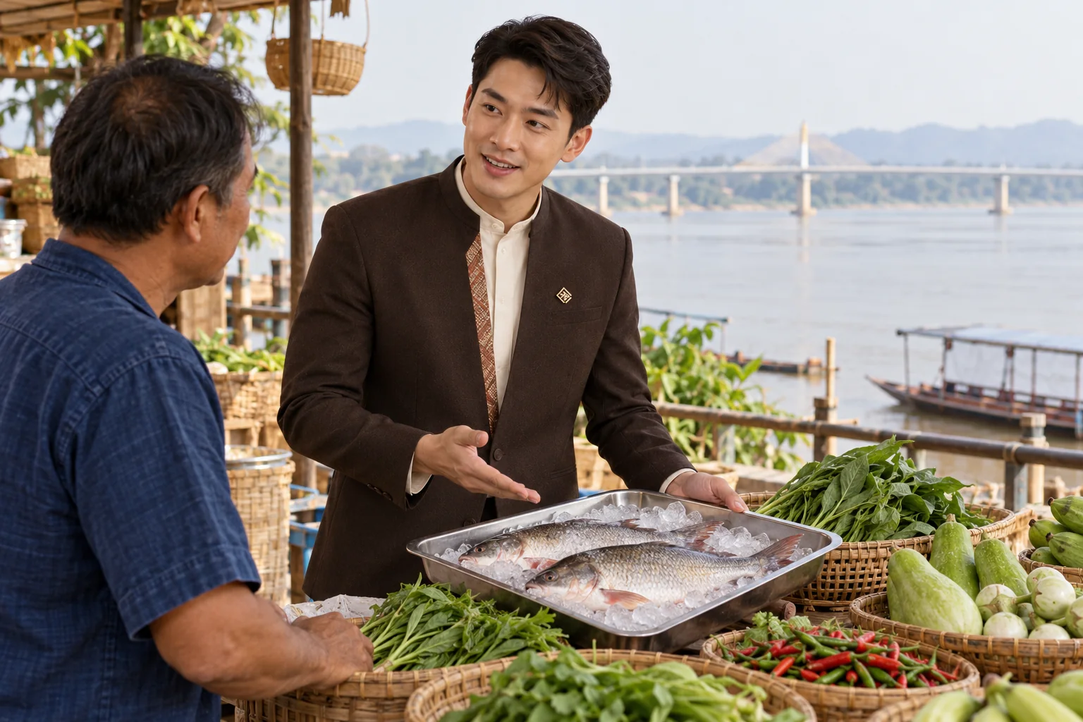 ภาพจำลอง: เจ้าหน้าที่ SĀN แนะนำปลาลุ่มน้ำโขง · ผลผลิตเกษตรท้องถิ่น ในหนองคาย
