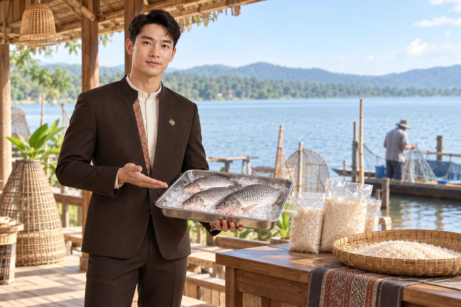 ภาพจำลอง: เจ้าหน้าที่ SĀN แนะนำข้าว · ปลาน้ำจืด ในสกลนคร