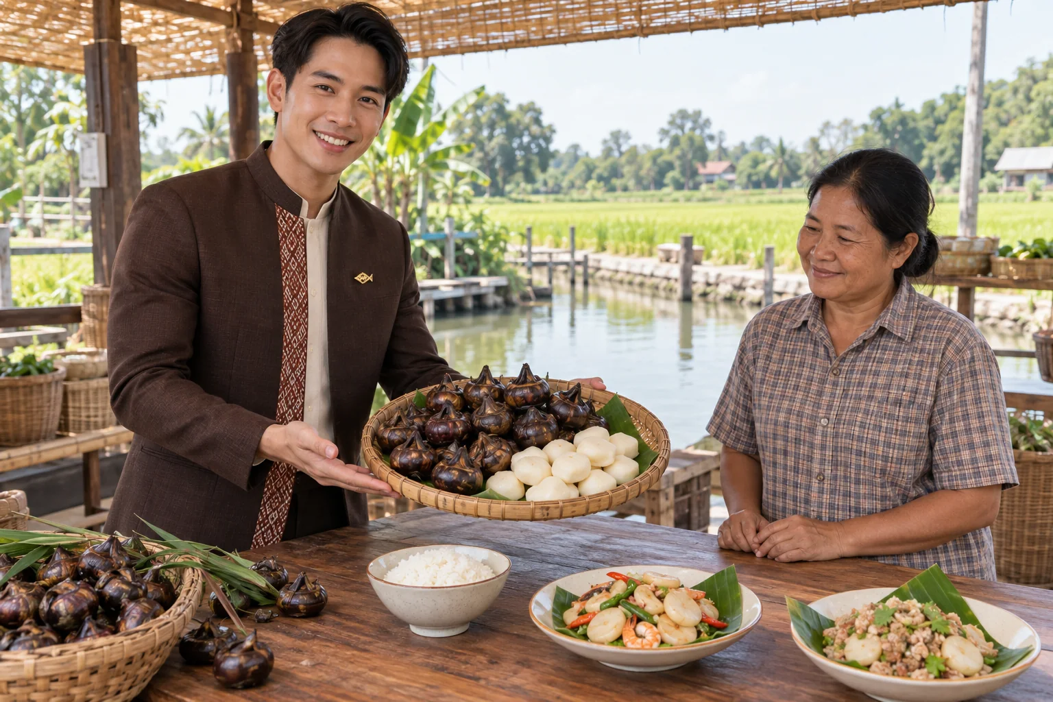 ภาพจำลอง: เจ้าหน้าที่ SĀN แนะนำแห้ว · ข้าว · อาหารแปรรูป ในสุพรรณบุรี