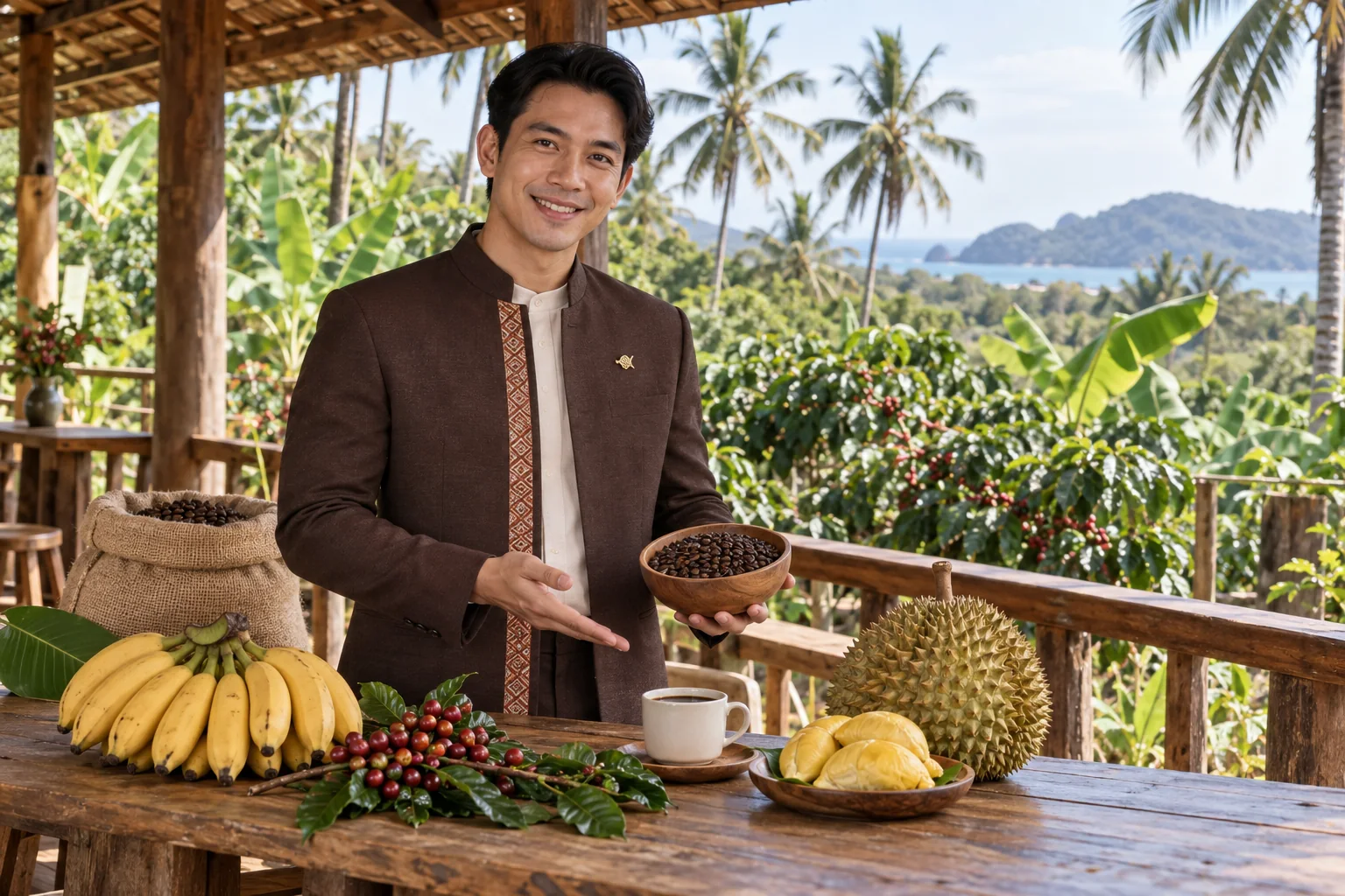 ภาพจำลอง: เจ้าหน้าที่ SĀN แนะนำกาแฟโรบัสตา · กล้วย · ทุเรียน ในชุมพร