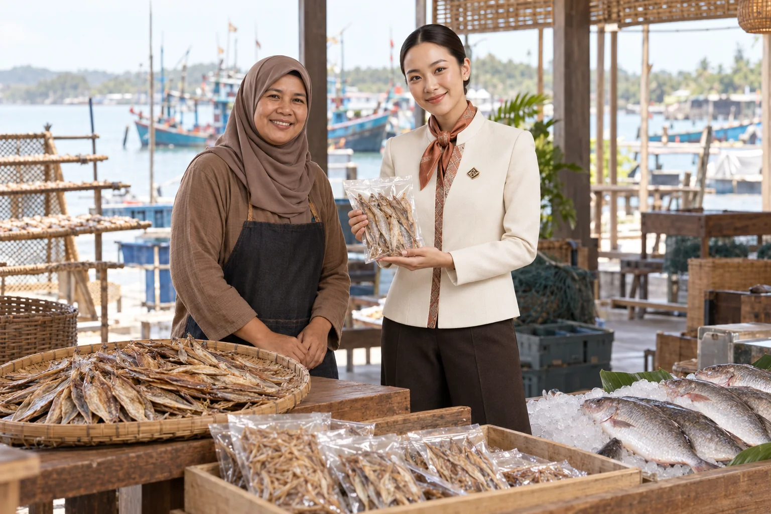 ภาพจำลอง: เจ้าหน้าที่ SĀN แนะนำอาหารทะเลท้องถิ่น · ผลิตภัณฑ์ปลาแปรรูป ในปัตตานี